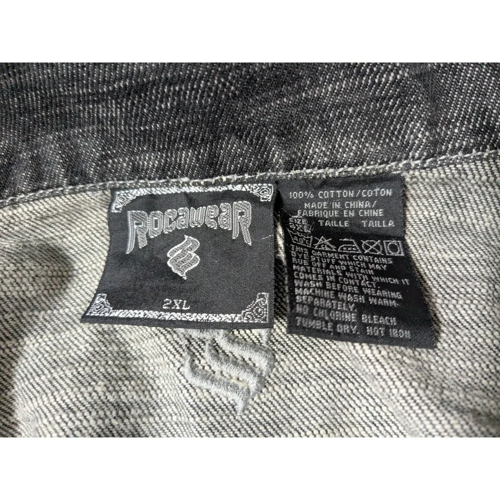 VTG ROCAWEAR Men‎ 2XL Black Heather Denim  Full Zip Jean Jacket